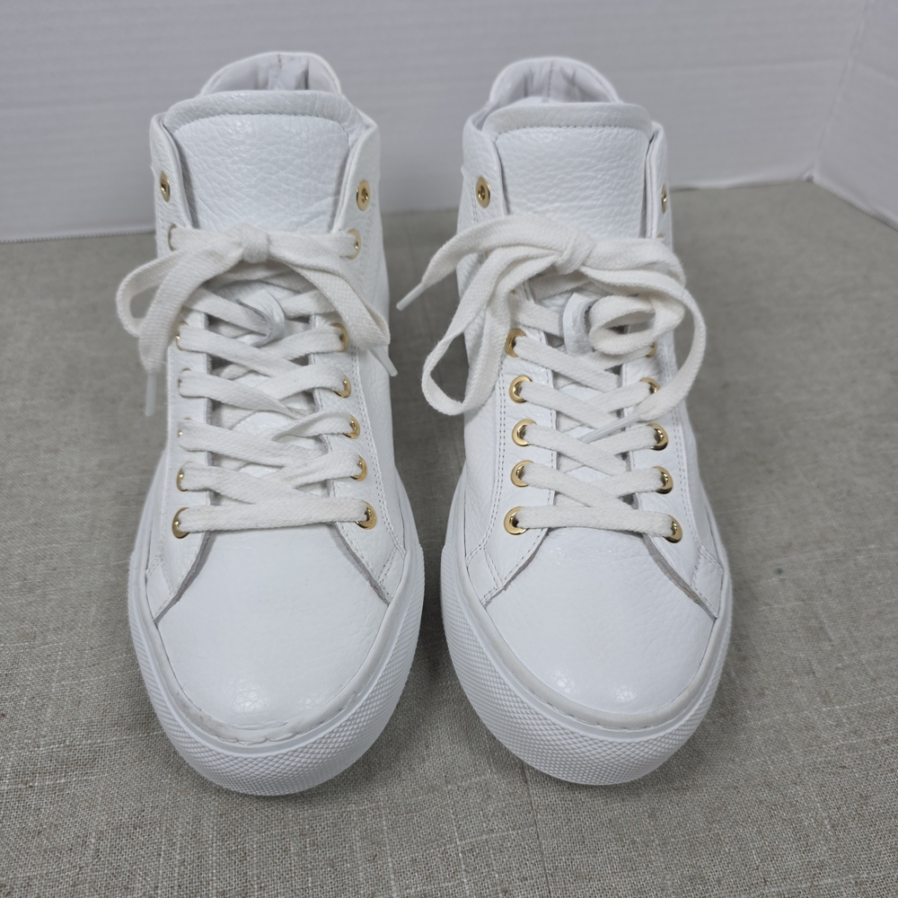 M. Gemi White High-Top Sneakers with Gold Eyelets Italian Leather
